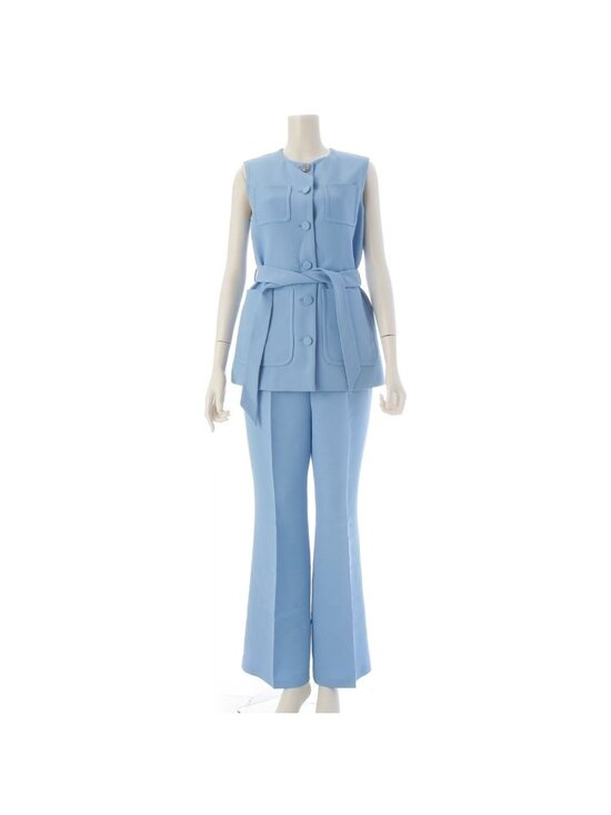 Gucci Pants - Gucci Silk Wool GG Button Sleeveless Belted Vest Pants Set Blue /40 38